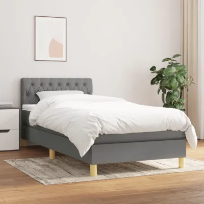 cadre de lit avec matelas Gris foncé 90x200 cm Tissu
