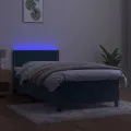 cadre de lit avec matelas et LED Bleu foncé 90x200cm