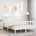 Cadre de lit avec tête de lit blanc King Size bois massif