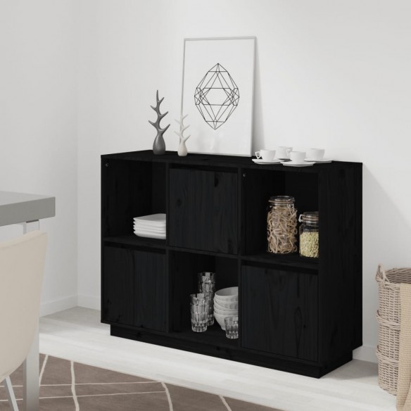 Buffet Noir 110,5x35x80 cm Bois massif de pin