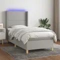 cadre de lit matelas LED Gris clair 100x200 cm Tissu