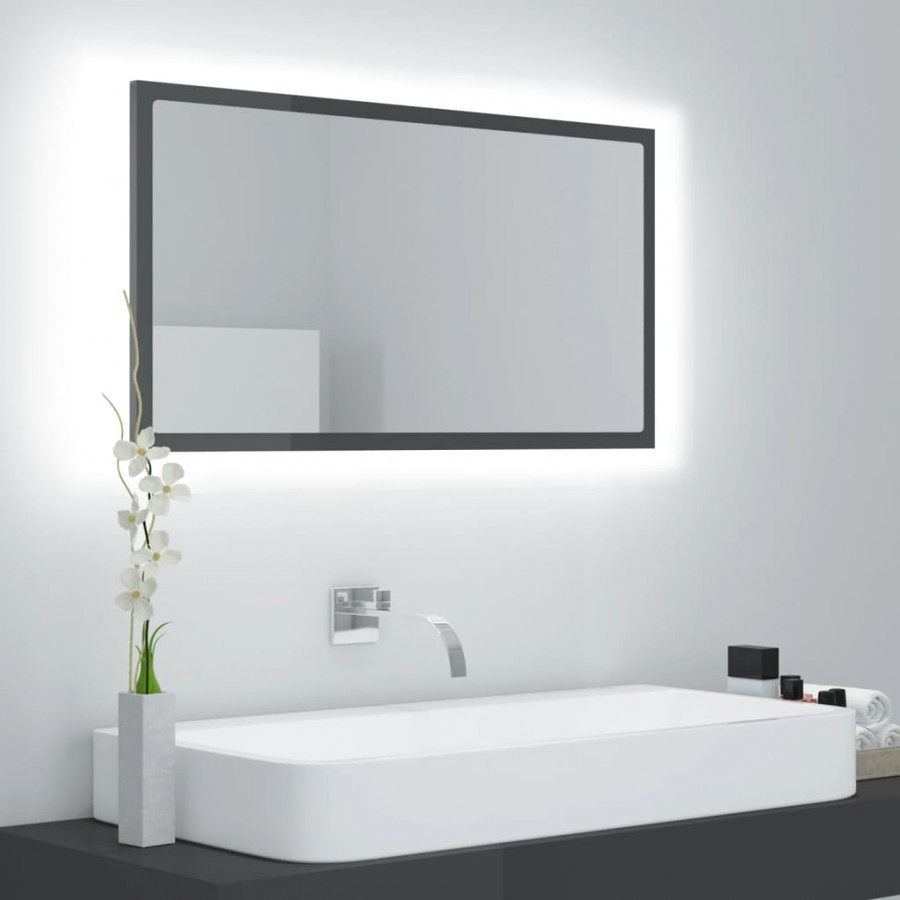 Miroir LED de salle de bain Gris brillant 80x8,5x37cm Acrylique