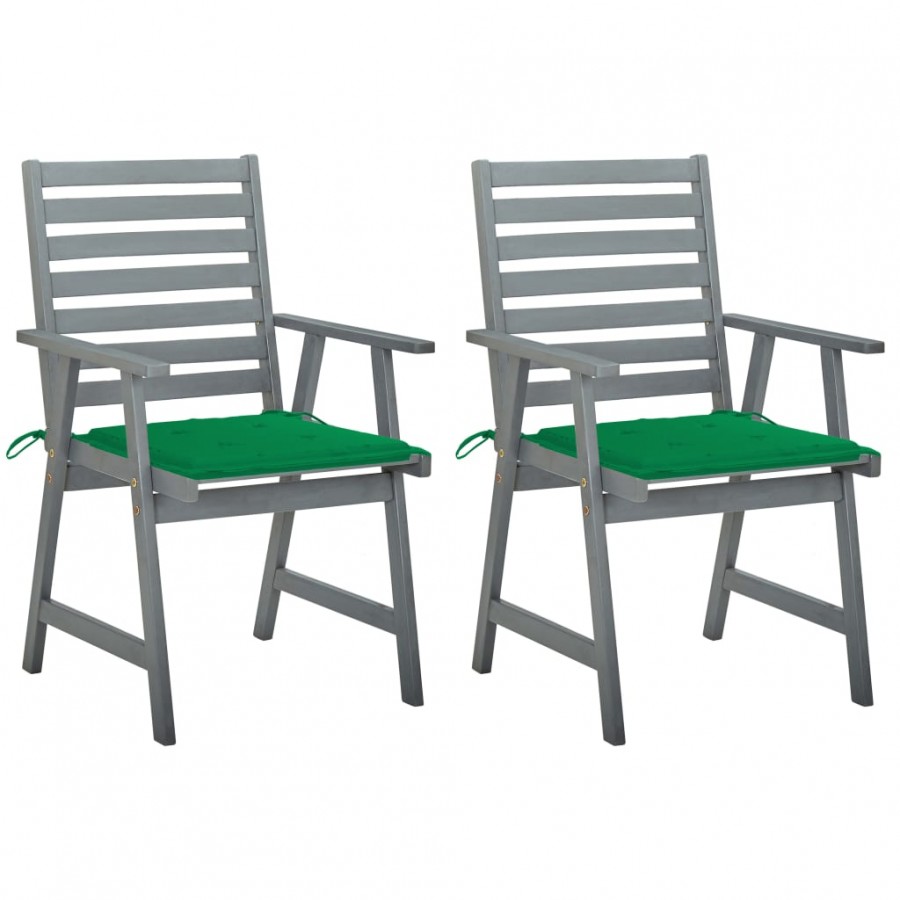 Chaises à dîner d'extérieur 2 pcs avec coussins Acacia massif