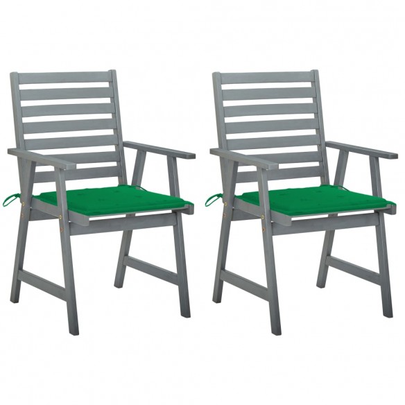 Chaises à dîner d'extérieur 2 pcs avec coussins Acacia massif