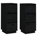 Buffets 2 pcs Noir 32x34x75 cm Bois massif de pin