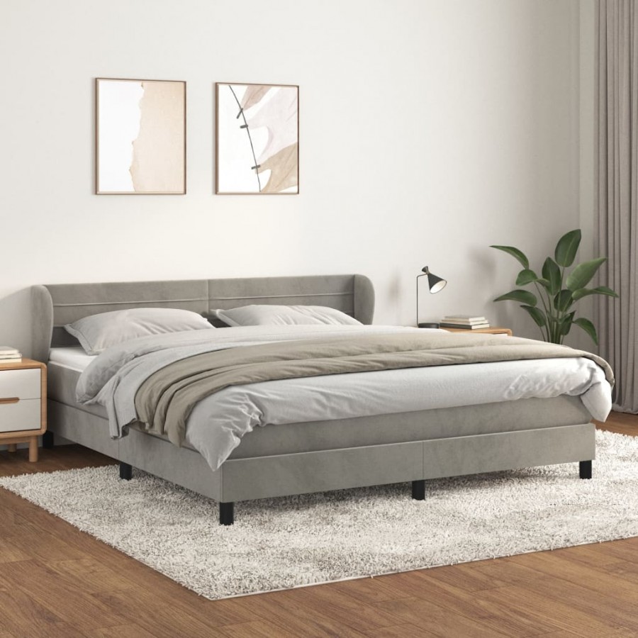 cadre de lit et matelas Gris clair 180x200cm Velours