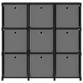 Étagère à 9 cubes avec boîtes Noir 103x30x107,5 cm Tissu