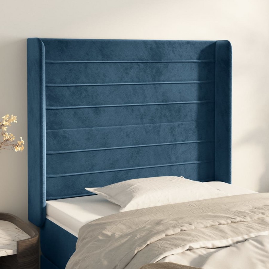 Tête de lit avec oreilles Bleu foncé 83x16x118/128 cm Velours