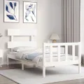Cadre de lit avec tête de lit blanc 90x200 cm bois massif