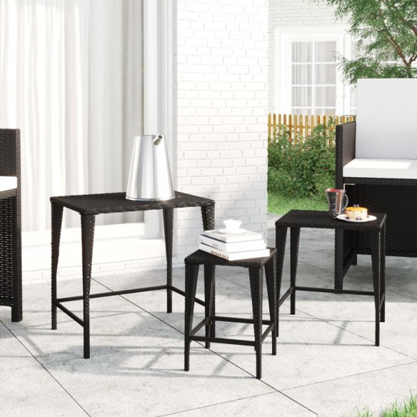 Tables gigognes 3 pcs noir résine tressée