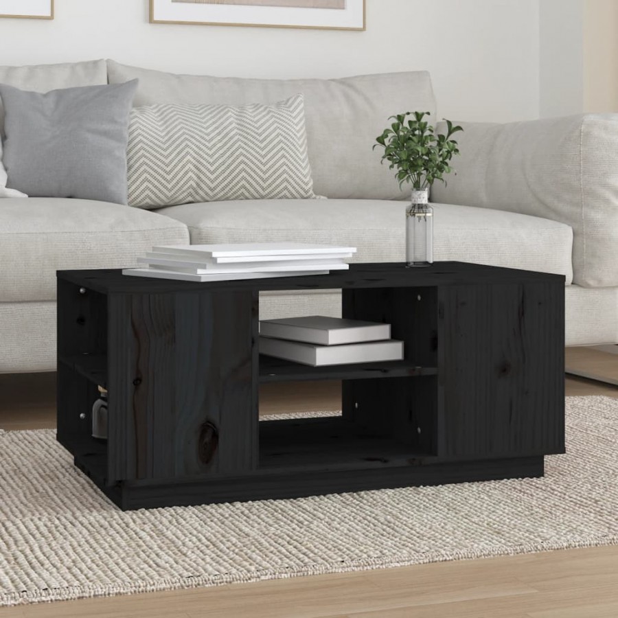 Table basse Noir 90x49x40,5 cm Bois massif de pin