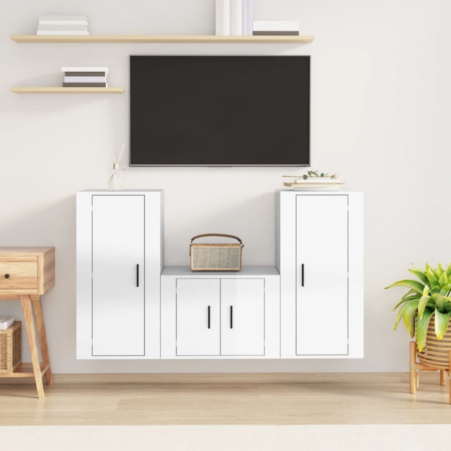 Ensemble de meubles TV 3 pcs Blanc brillant Bois d'ingénierie