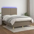 cadre de lit et matelas et LED Taupe 140x200cm Tissu