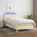 cadre de lit avec matelas LED Crème 100x200 cm Tissu