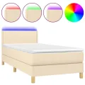 cadre de lit avec matelas LED Crème 100x200 cm Tissu