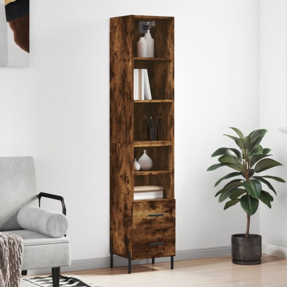 Buffet haut Chêne fumé 34,5x34x180 cm Bois d'ingénierie