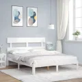 Cadre de lit avec tête de lit blanc 160x200 cm bois massif