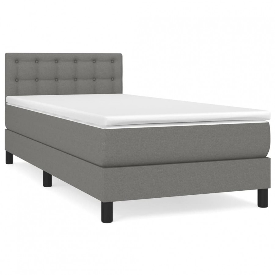 cadre de lit avec matelas Gris foncé 90x200 cm Tissu