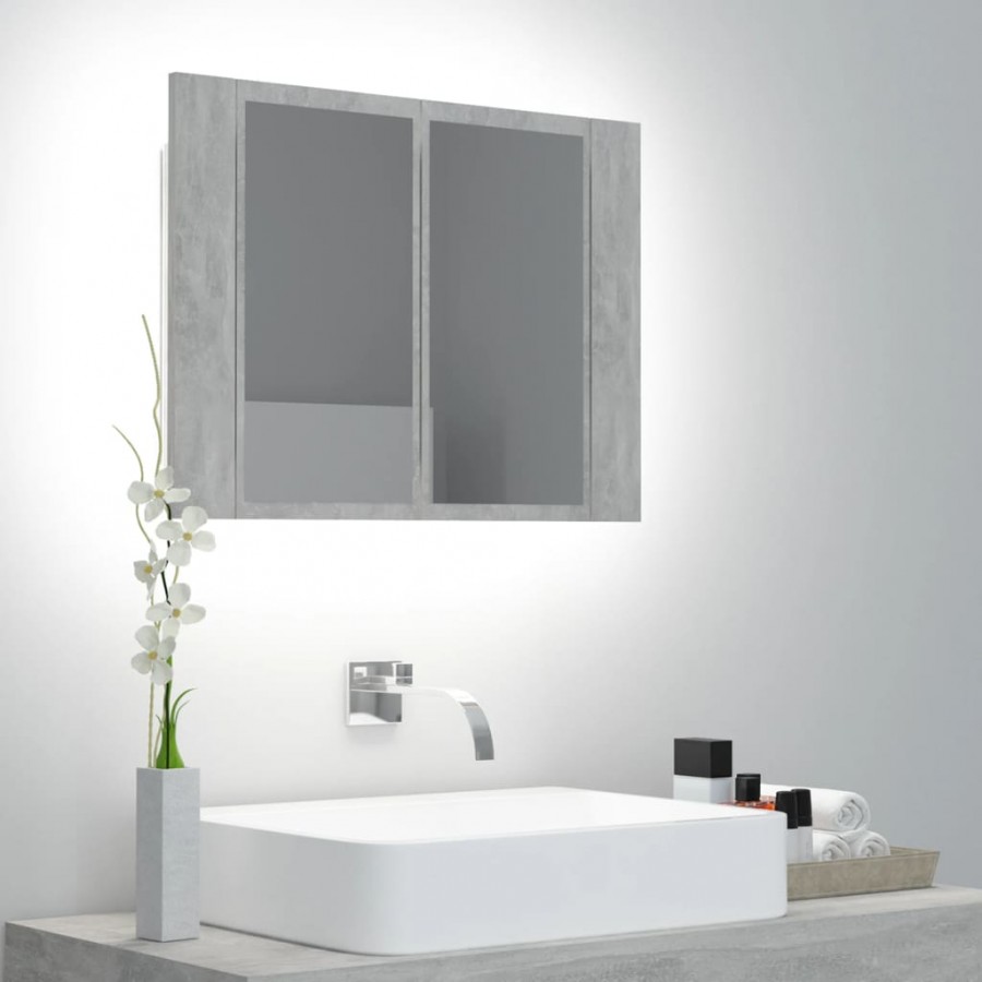 Armoire de salle de bain à miroir LED Gris béton Acrylique