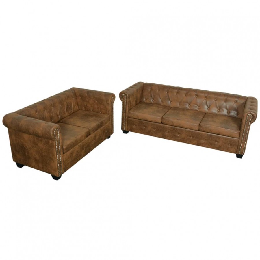 Ensemble de canapé Chesterfield à 2 et 3 places marron