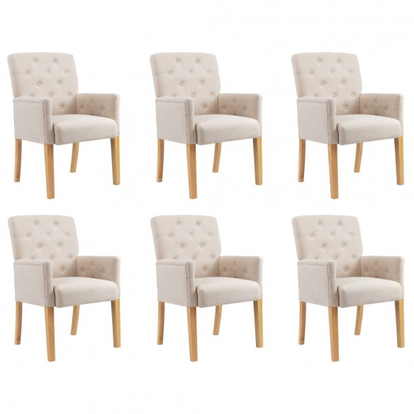 Chaises à manger avec accoudoirs lot de 6 beige tissu