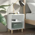 Tables de chevet avec pieds en bois 2 pcs Blanc 40x30x50 cm