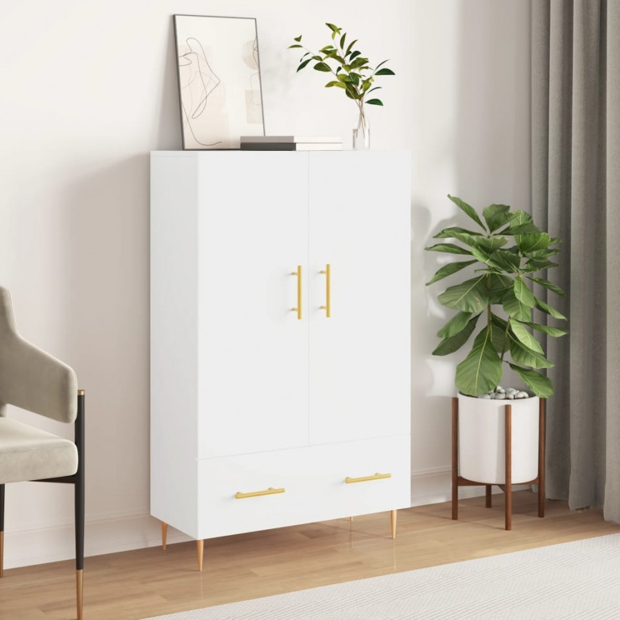 Buffet haut blanc brillant 69,5x31x115 cm bois d'ingénierie