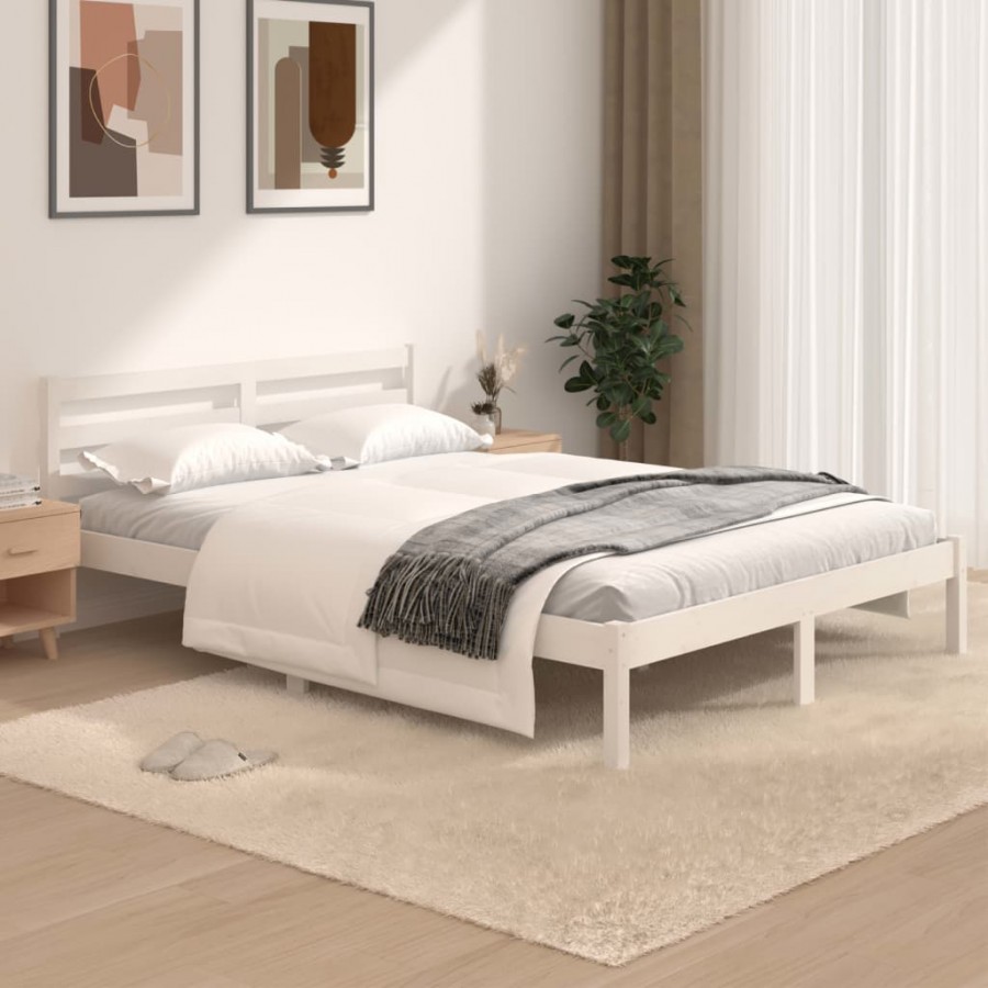 Cadre de lit Bois de pin massif 120x190 cm Blanc petit double