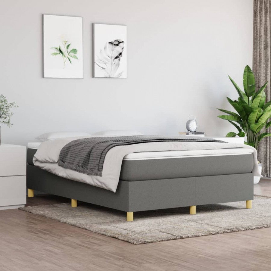 cadre de lit avec matelas Gris foncé 140x200cm Tissu