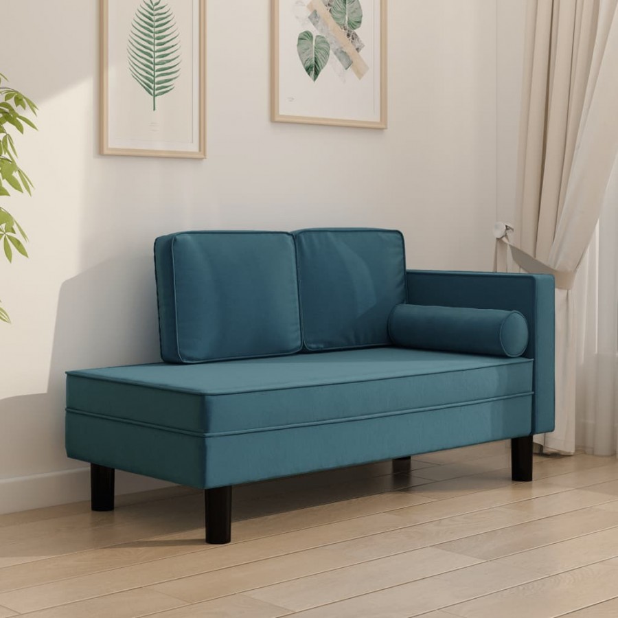 Chaise longue avec coussins et traversin bleu velours