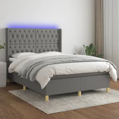 cadre de lit matelas LED Gris foncé 140x190 cm Tissu