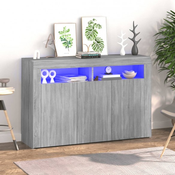 Buffet avec lumières LED sonoma gris 115,5x30x75 cm