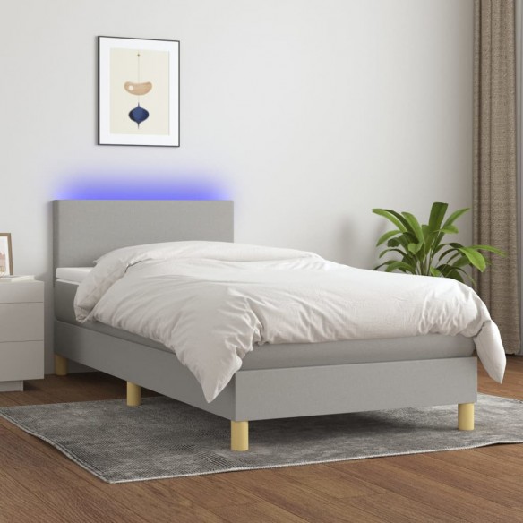 cadre de lit matelas LED Gris clair 100x200 cm Tissu