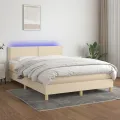 cadre de lit avec matelas LED Crème 140x200 cm Tissu