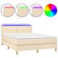cadre de lit avec matelas LED Crème 140x200 cm Tissu
