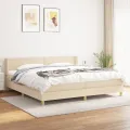 cadre de lit avec matelas Crème 200x200 cm Tissu