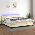 cadre de lit et matelas et LED Crème 200x200cm Tissu