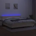cadre de lit et matelas et LED Crème 200x200cm Tissu