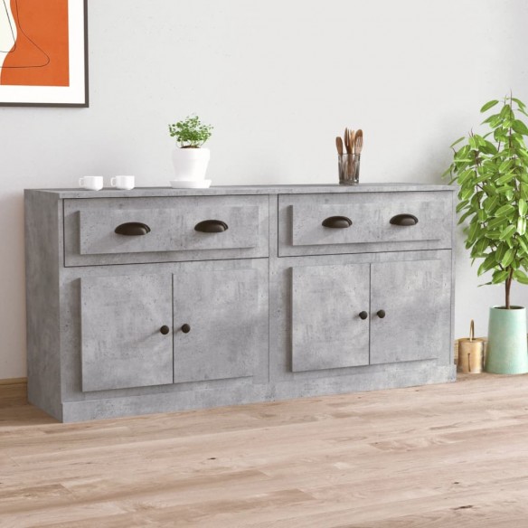 Buffets 2 pcs gris béton bois d'ingénierie