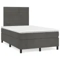 cadre de lit et matelas Gris foncé 120x200cm Velours