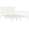 Cadre de lit avec tête de lit blanc petit double bois massif
