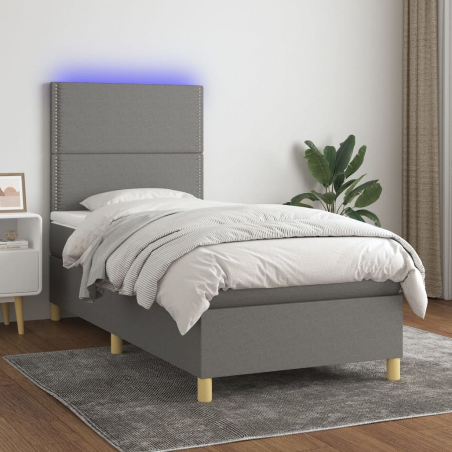 cadre de lit avec matelas et LED Gris foncé 90x200cm