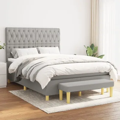 cadre de lit avec matelas Gris clair 140x190cm Tissu