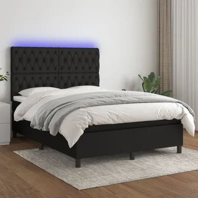 cadre de lit et matelas et LED Noir 140x200 cm Tissu
