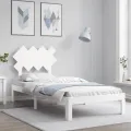 Cadre de lit avec tête de lit blanc simple bois massif