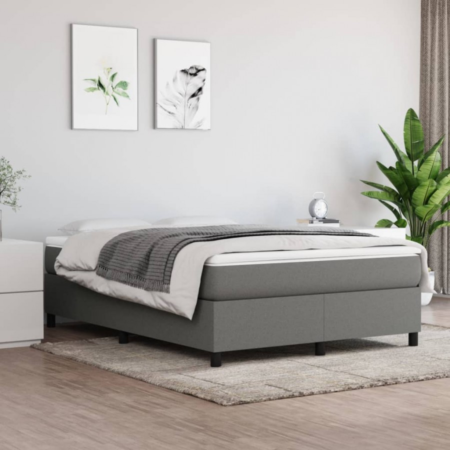 cadre de lit avec matelas Gris foncé 140x200cm Tissu