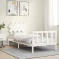 Cadre de lit avec tête de lit blanc simple bois massif