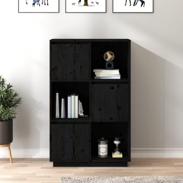 Buffet Noir 74x35x117 cm Bois massif de pin