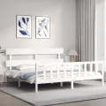 Cadre de lit avec tête de lit blanc 200x200 cm bois massif