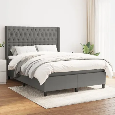cadre de lit avec matelas Gris foncé 140x190cm Tissu